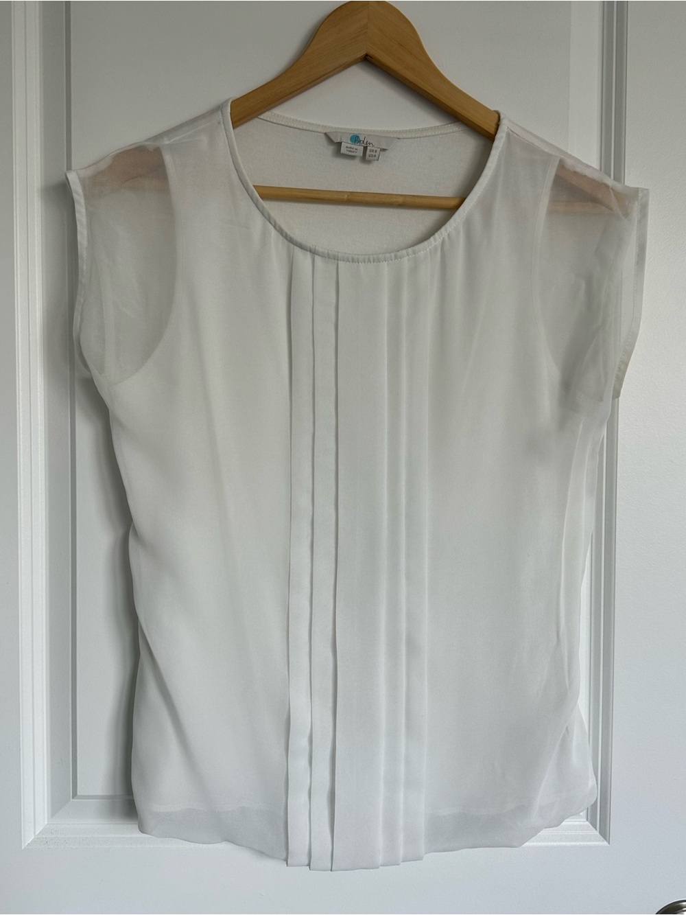 Boden White Pleated Chiffon Cap-Sleeve Blouse